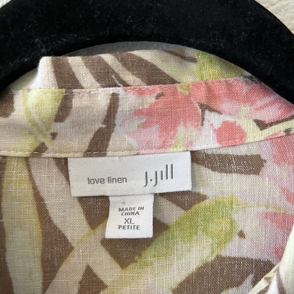 J. Jill Love Linen Shirt Blouse Button Down Size XL P Long Sleeve Floral Print - Picture 2 of 14